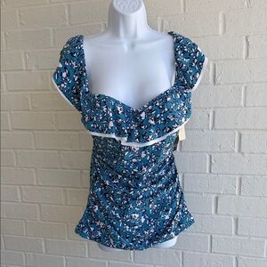 NWT Profile By Gottex Juliette Women’s Off Shoulder Ruffle Swim Tankini Size 16